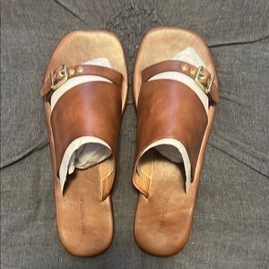 Free People Tan Leather Slide Sandals